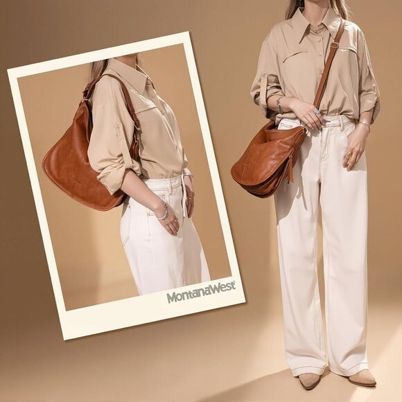 Hobo Bag Women Vegan Leather Shoulder Purse Handbag with Expandable Zipper - Picture 4 of 6